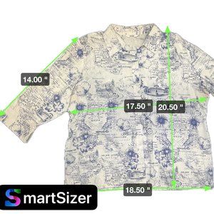 Alia button down top, travel print with embroidered detail, size 14